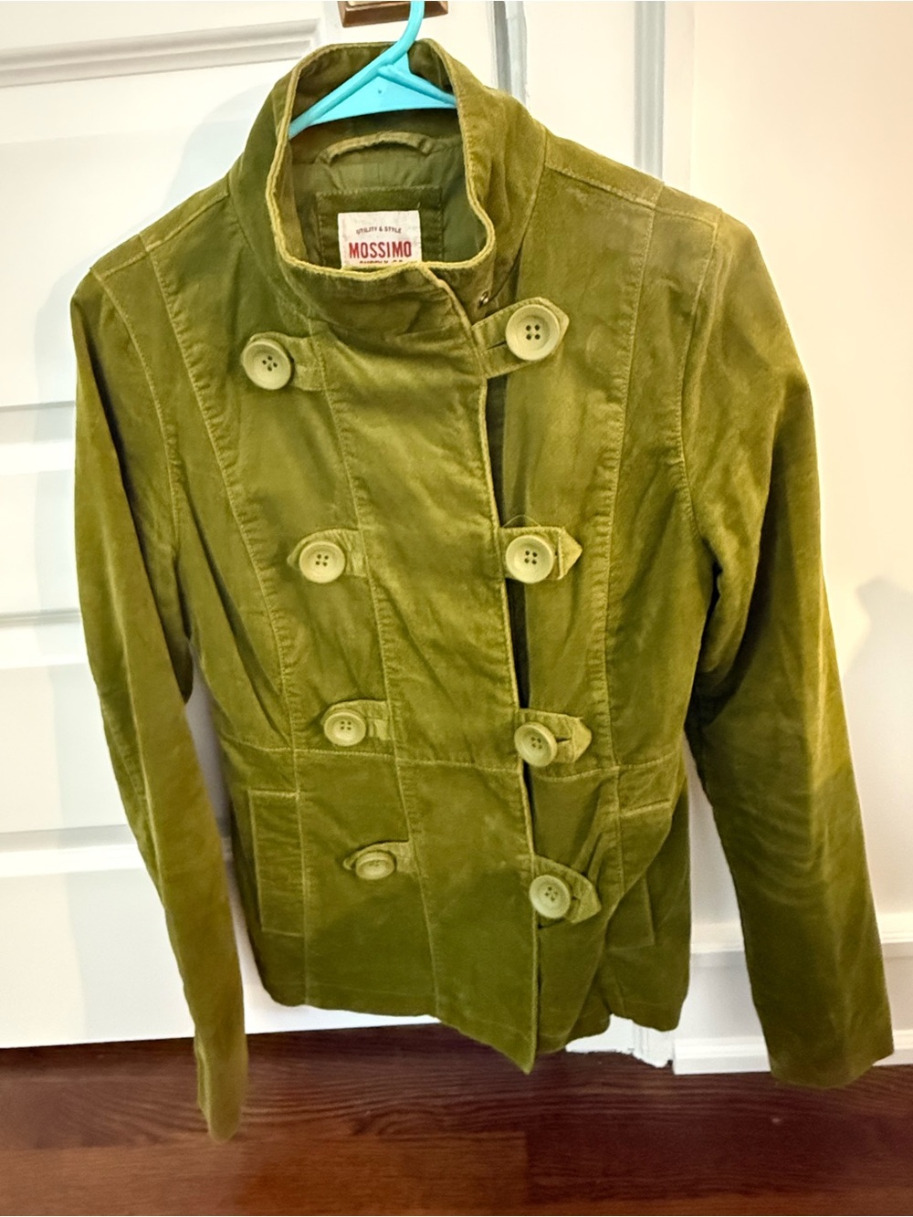Mossimo Supply Co. Olive Green Double-Breasted Velvet Pea Coat